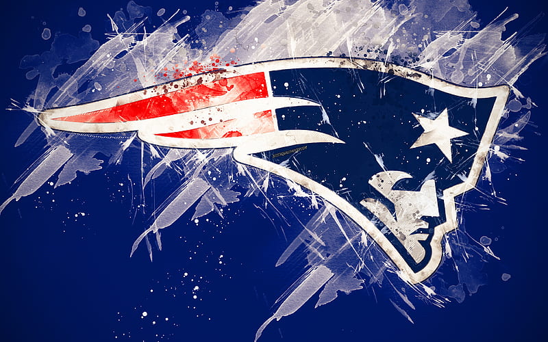 New England Patriots logo, grunge art, American football team, emblem, blue background, paint art, NFL, New England, USA, National Football League, creative art, HD wallpaper