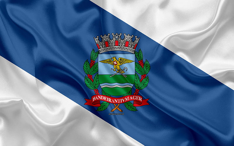 Flag of Ribeirao Preto silk texture, Brazilian city, white blue silk flag, Ribeirao Preto flag, Sao Paulo, Brazil, art, South America, Ribeirao Preto, HD wallpaper