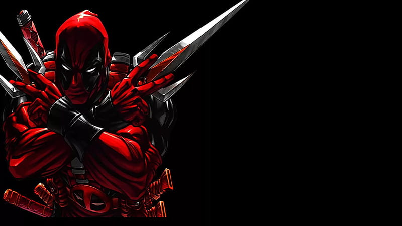 Red Deadpool With Sword In Black Background Deadpool, HD wallpaper