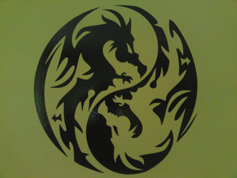 Twin dragons 2.0 green ground, yin yang, dragon, green, tattoo, HD wallpaper