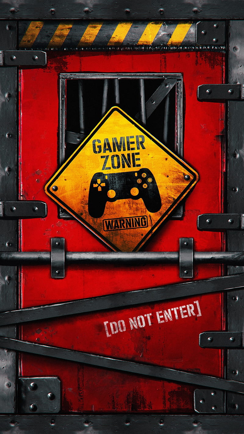 Gamer zone, drawings, game, no entry, red door, sayings, sign, HD phone wallpaper