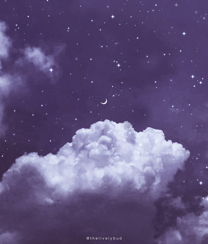Aesthetic Skies 8, sky, moon, gray, purple, clouds, stars, , iphone, HD pho...
