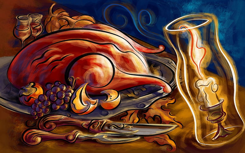 Roast turkey - Thanksgiving illustration design, HD wallpaper