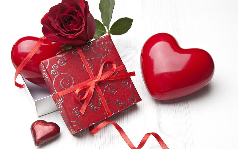 Happy Valentine's day ***, red, rose, love, gift, corazones, HD ...