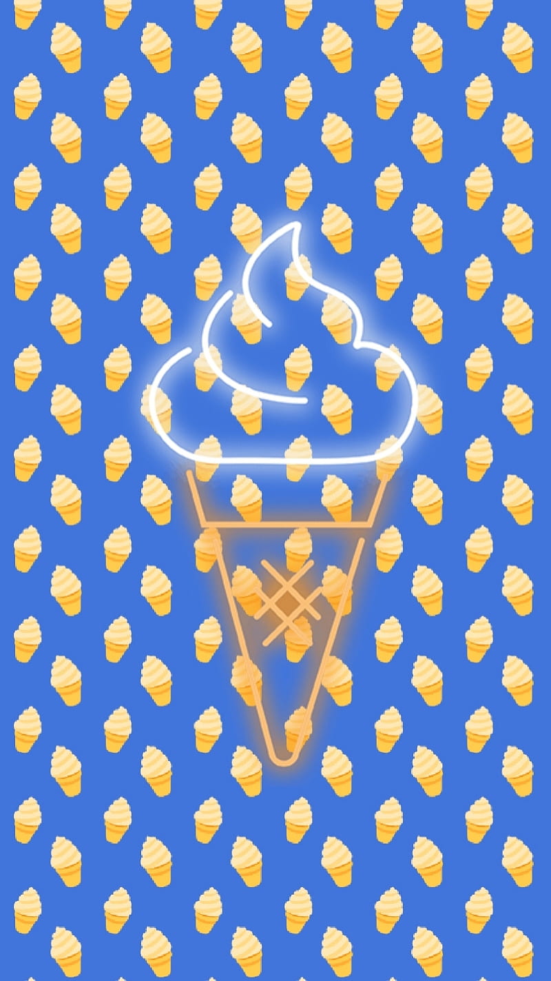 Neon ice cream, blue, food, ice cream, sign, yellow, HD phone wallpaper