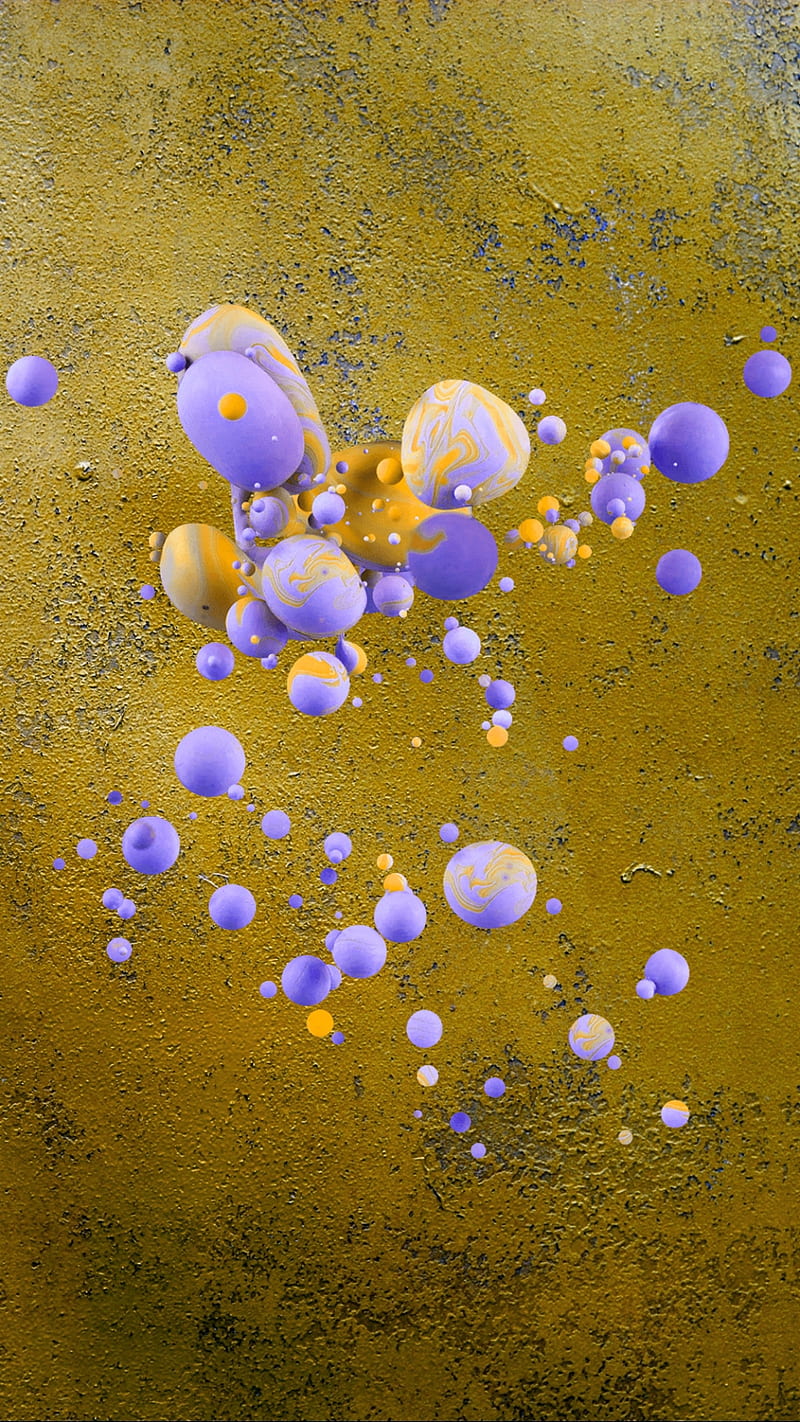 Splash, abstract, balls, purple, texture, thick paint, yellow, HD phone wallpaper
