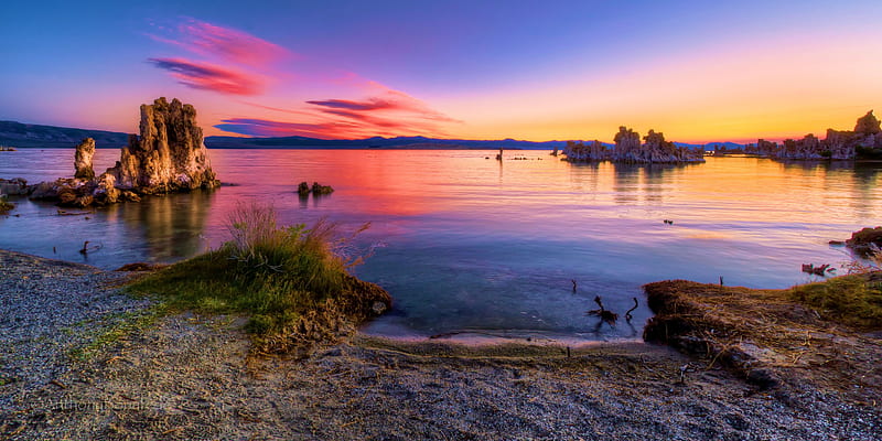 Sunset at Mono Lake, California, sun, water, colors, reflection, sky, HD wallpaper