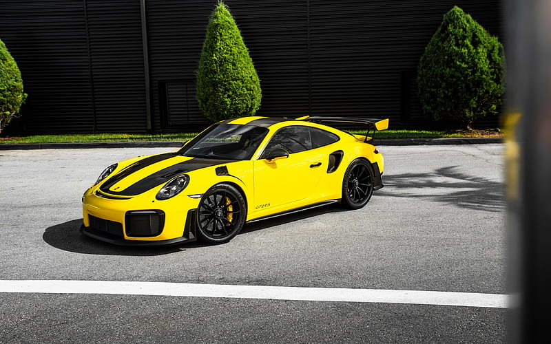 Porsche 911 GT2 RS, 2018, yellow racing car, sports coupe, tuning, German sports cars, Porsche AG, HD wallpaper