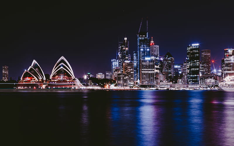 Sydney Opera, cityscapes, nightscapes, Australia, australian cities, Sydney Harbour, Sydney Opera at night, HD wallpaper