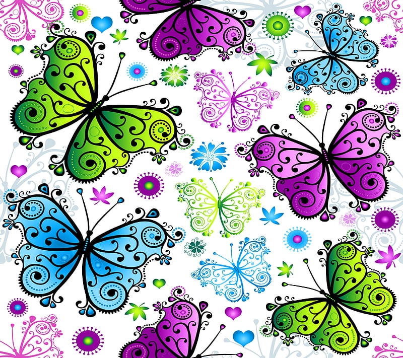 Butterflies, abstract, background, colorful, desenho, vector, HD wallpaper