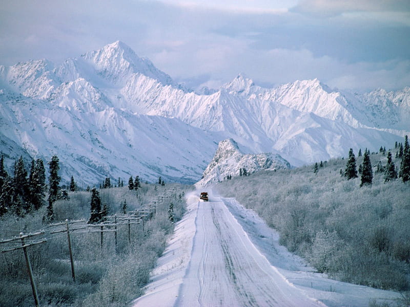 Alaska, alaska landscape, plowing snow, alaska winter, HD wallpaper