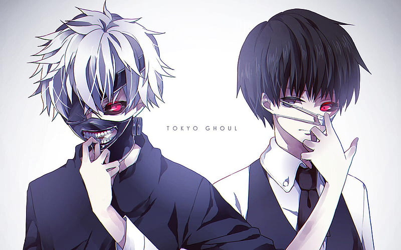Anime, máscara, heterocromía, ojos rojos, cabello negro, cabello blanco,  ojos grises, Fondo de pantalla HD | Peakpx