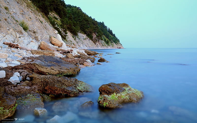 Coast stones moss rocks smooth-Nature scenery, HD wallpaper