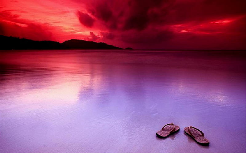 SANDALS ON THE BEACH, beach, sandals, sunset, ocean, HD wallpaper | Peakpx