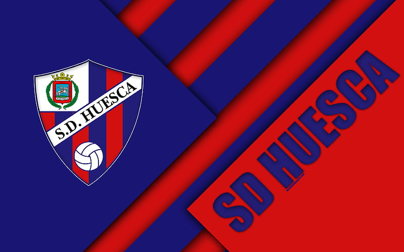 SD Huesca material design, Spanish football club, red blue abstraction, logo, Huesca, Spain, Segunda Division, football, huesca fc, HD wallpaper