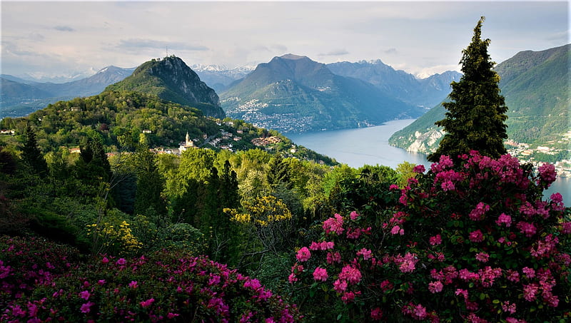 San Grato park, flowers, Ticino, park, switzerland, HD wallpaper