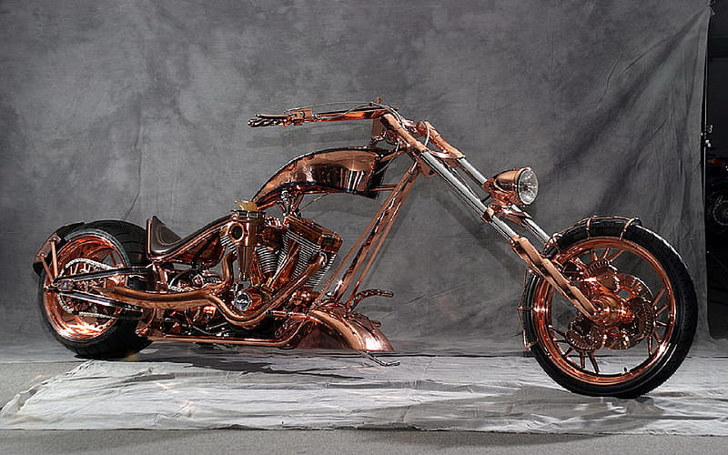 Copper Chopper, chrome, chopper, motorcycle, sporty, HD wallpaper
