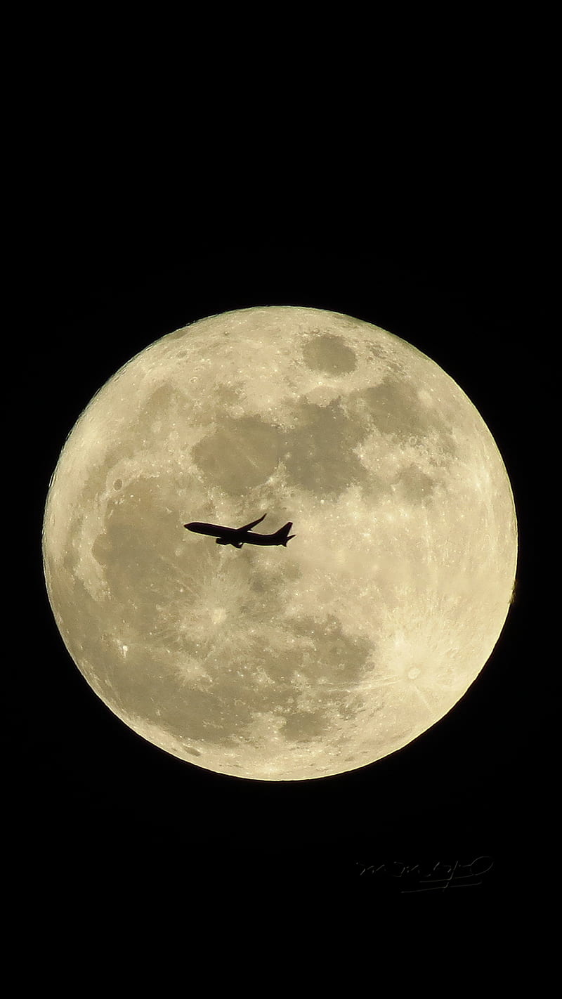 Moon and plane, fullmoon, moon, plane, space, HD phone wallpaper