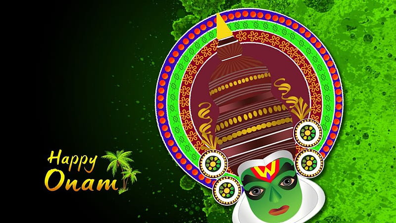 Kathakali Face Happy Onam In Black Green Background Onam, HD wallpaper |  Peakpx