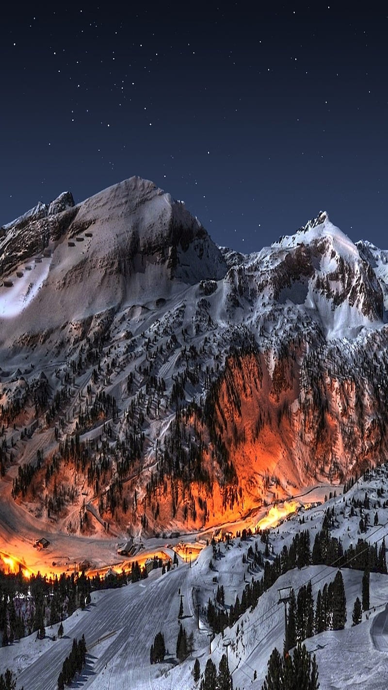 Fire Mountain, snow, HD phone wallpaper