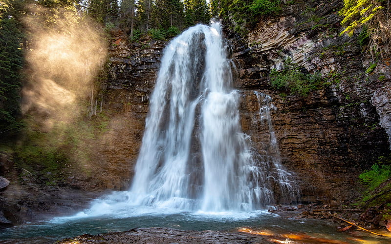 Virginia Falls, Montana, rocks, waterfall, lake, beautiful waterfalls, USA, Glacier National Park, HD wallpaper