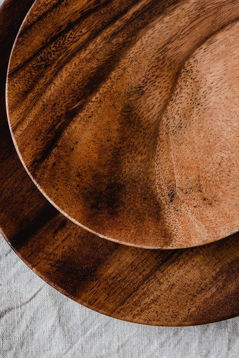 Brown Round Wooden Table on White and Gray Textile, HD phone wallpaper