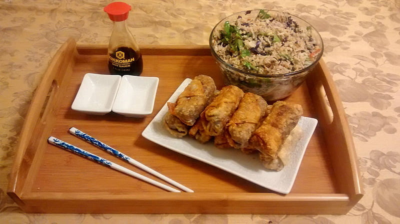 egg rolls and fried rice, cool, food, yummy, entertainment, egg rolls, fun, fried rice, HD wallpaper