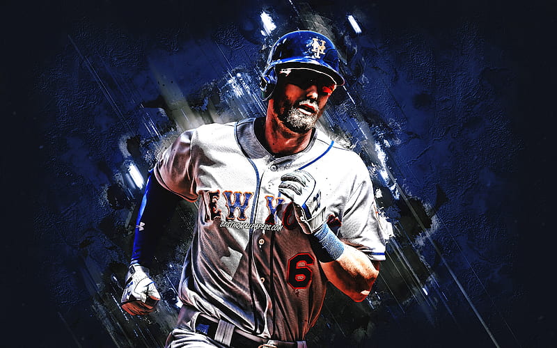 Jeff McNeil, New York Mets, MLB, Flying Squirrel, portrait, blue stone background, american baseball player, Major League Baseball, HD wallpaper