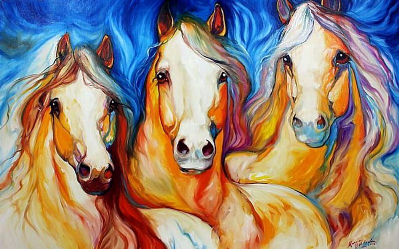 Spirits Three - Horses 1, art, Marcia Baldwin, Baldwin, painting, wide screen, equine, horse, artwork, HD wallpaper