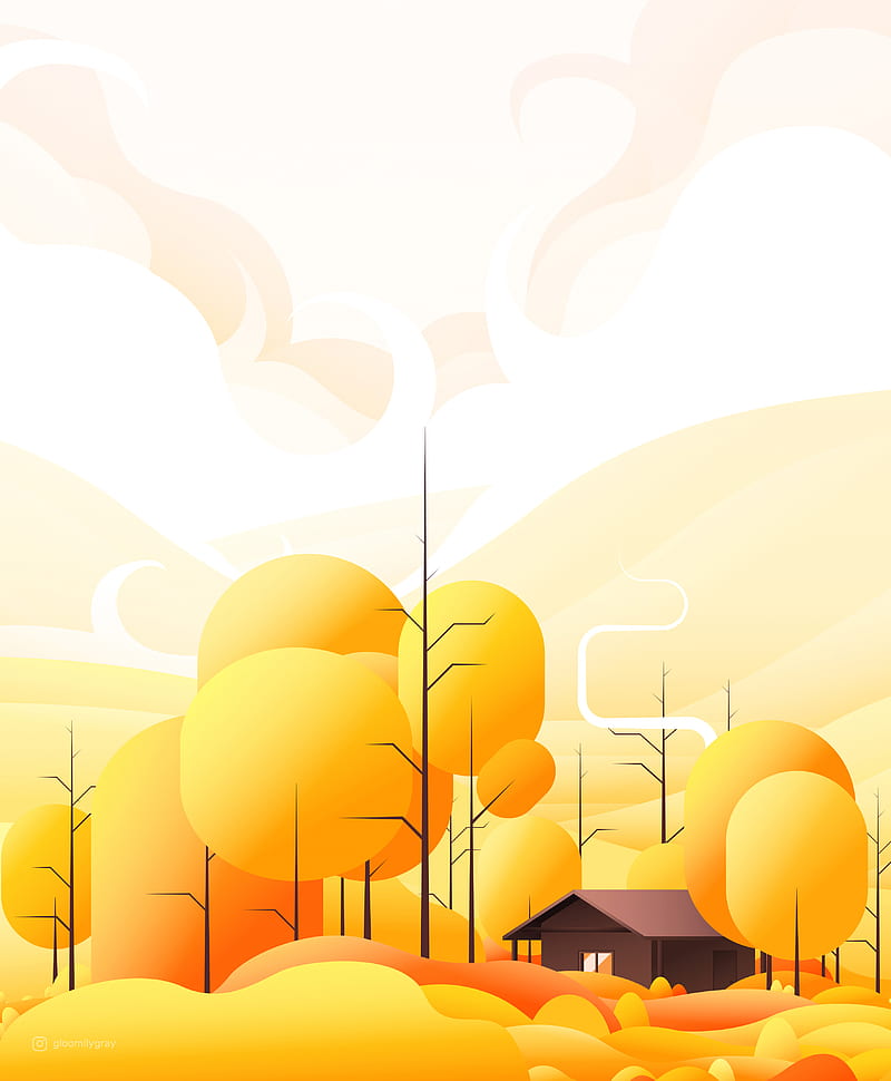 house, building, trees, vector, art, yellow, HD phone wallpaper