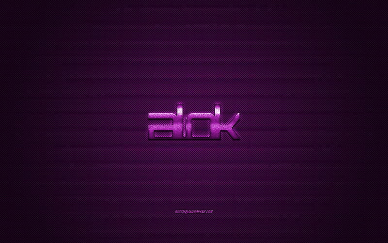 Alok logo, purple shiny logo, Alok metal emblem, Brazilian DJ, Alok Achkar Peres Petrillo, purple carbon fiber texture, Alok, brands, creative art, HD wallpaper
