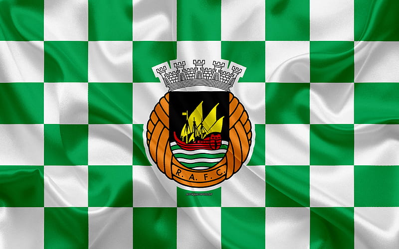 Rio Ave FC logo, creative art, green white checkered flag, Portuguese football club, Primeira Liga, Liga NOS, emblem, silk texture, Vila do Conde, Portugal, football, HD wallpaper