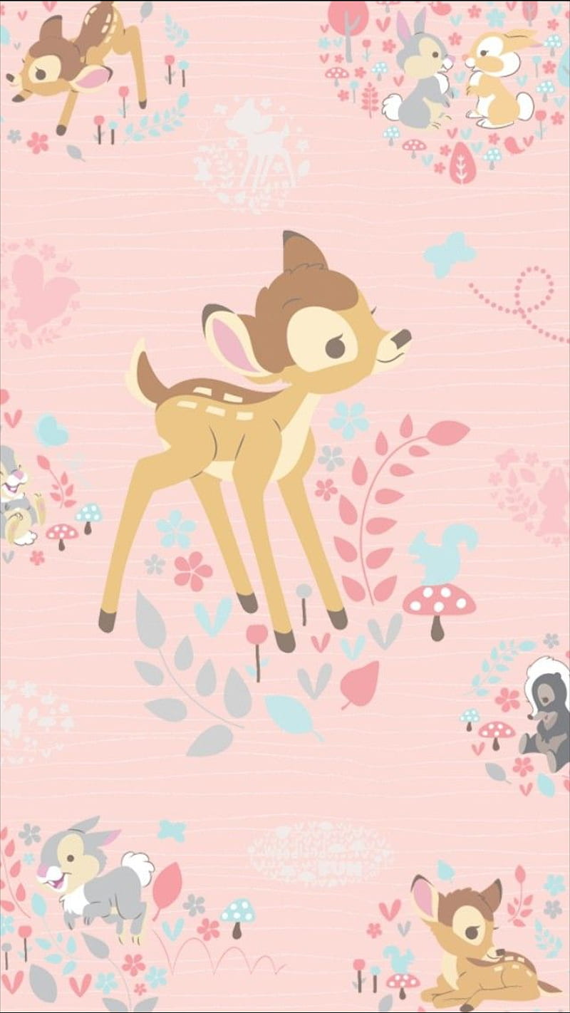 Bambie, brown, bumble, dear, disney, happy, pink, rabbit, HD phone wallpaper