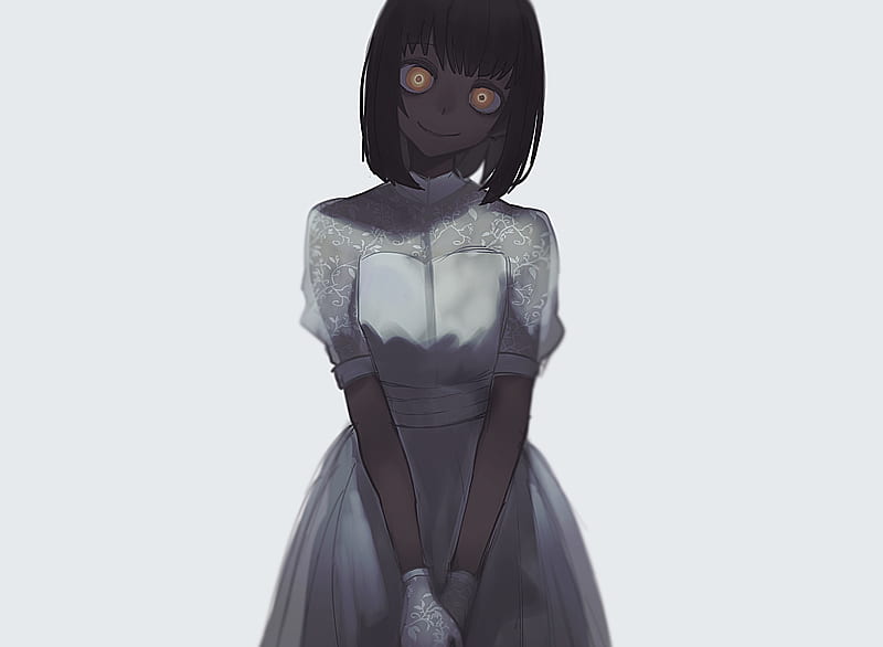 Creepy anime girl, short black hair, white dress, Anime, HD wallpaper |  Peakpx