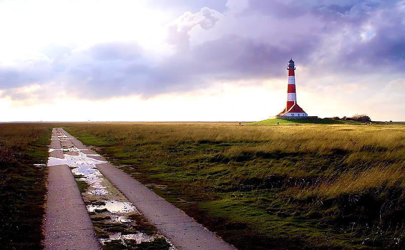 FAROL, branco, luz, noite, vermelho, grama, HD wallpaper