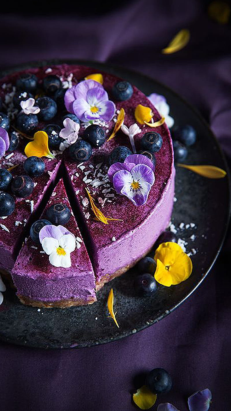 Colors of Heaven, berry, black, cake, flower, fruit, purple, yellow, HD phone wallpaper