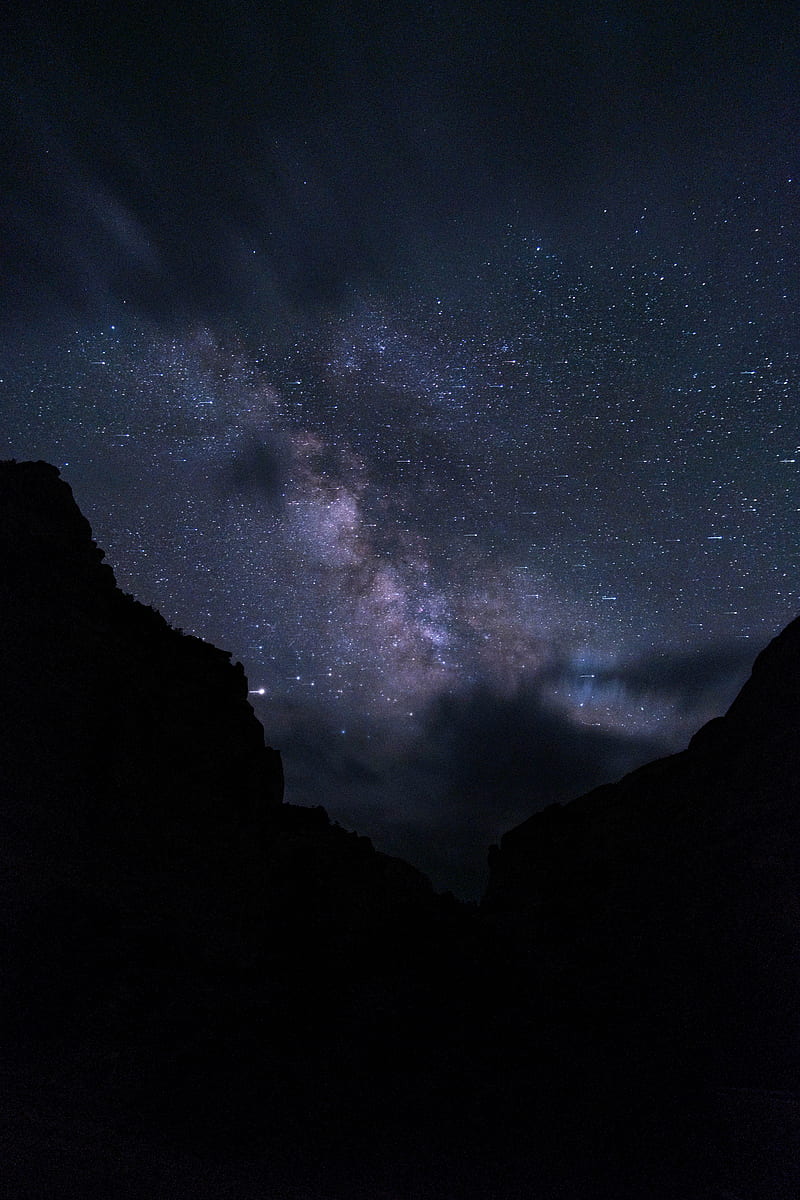 mountains, night, starry sky, dark, landscape, HD phone wallpaper