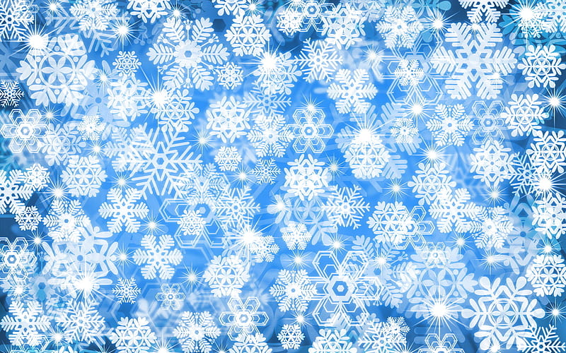 blue snowflakes background, bokeh, snowflakes patterns, blue winter background, white snowflakes, winter backgrounds, snowflakes, HD wallpaper