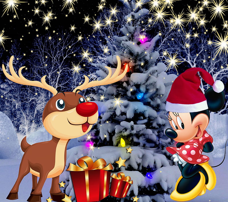 1440x1280px, christmas tree, merry christmas, minnie mouse, xmas, HD