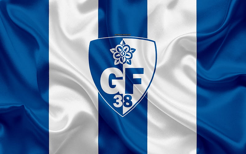 Grenoble Foot 38, FC Grenoble silk texture, logo, white silk flag, French football club, emblem, Ligue 2, Grenoble, France, football, HD wallpaper