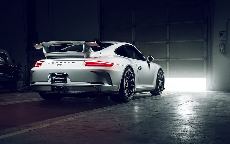 Porsche 911 GT3, rear view, white sports coupe, tuning 911 GT3, sports car, German cars, Garage, Porsche, HD wallpaper