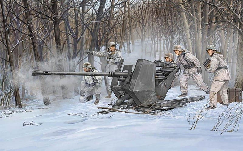 GERMAN SOLDIERS, snow, soldiers, cannon, ww2, HD wallpaper