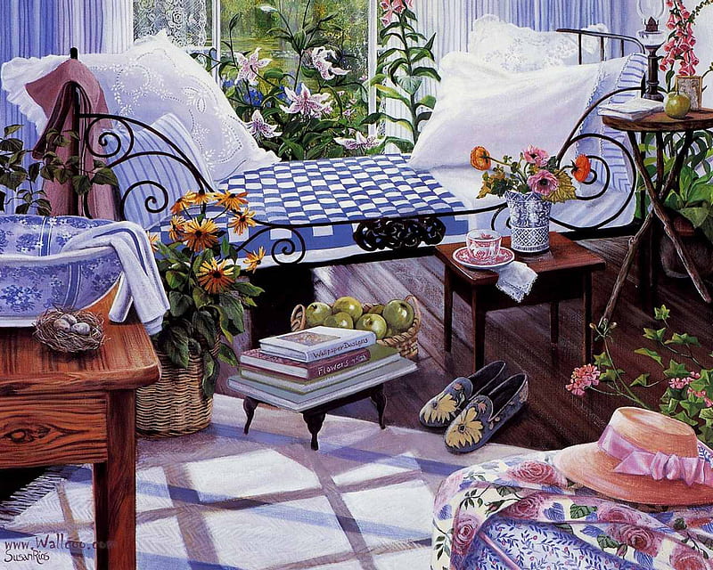 All I need..., slippers, books, lace, stems, bonito, towel, fruit, stand, leaves, lounge, sunflowers, flowers, chaise, table, rug, basin, window, apples, sunlight, daybed, swirls, hat, nest, basket, eggs, shoes, pillows, HD wallpaper