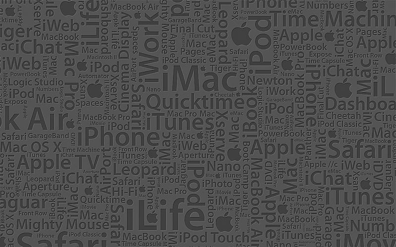 Mac letters background, creative, artwork, background with letters, gray background, Apple background, HD wallpaper