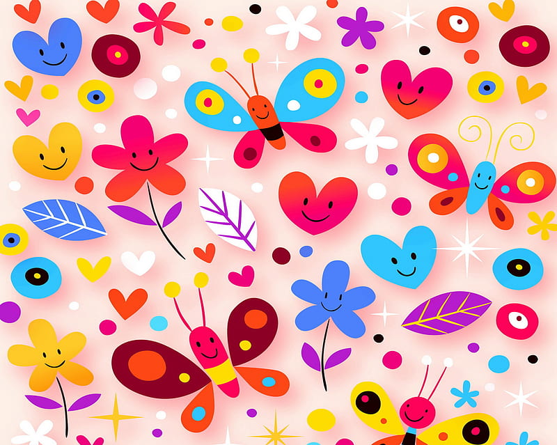 Summer Pattern, abstract, butterflies, pattern, summer, HD wallpaper