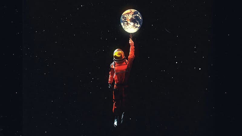 Elevating Dreams Astronaut Balloon Ascension, astronaut, dark, black, stars, artist, artwork, digital-art, HD wallpaper