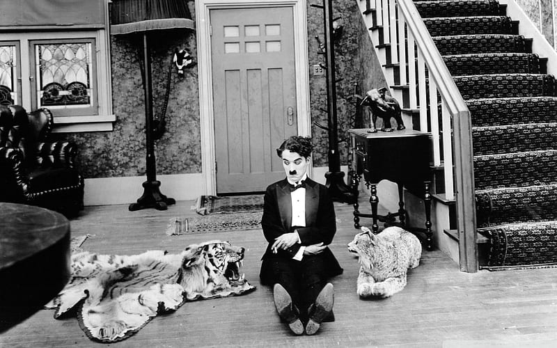 charlie chaplin in black and white, pelts, siting, stairs, charlie chaplin, HD wallpaper