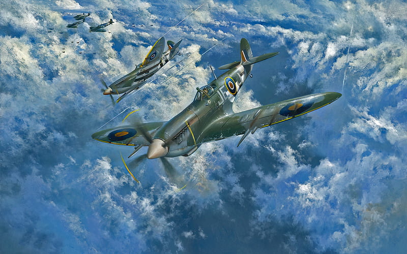 Supermarine Spitfire, British fighter, World War II, military aircraft, WW2, Royal Air Force, painted planes, HD wallpaper