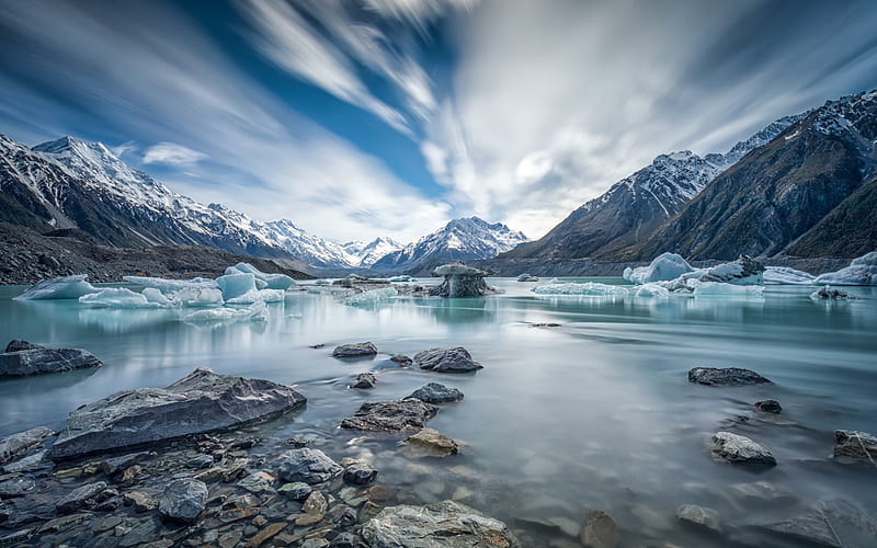 Aoraki, Mount Cook, Glacier, mountain landscape, ice, Southern Alps, New Zealand, HD wallpaper