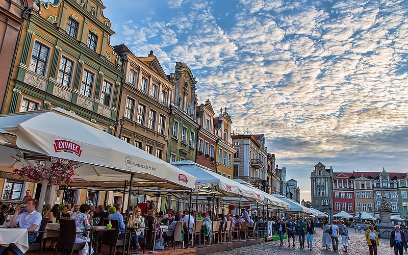 Poznan, Poland, square, houses, Poland, Poznan, market, HD wallpaper